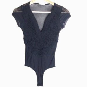 Love culture ladies black sheer lace onesie top size small rave festival